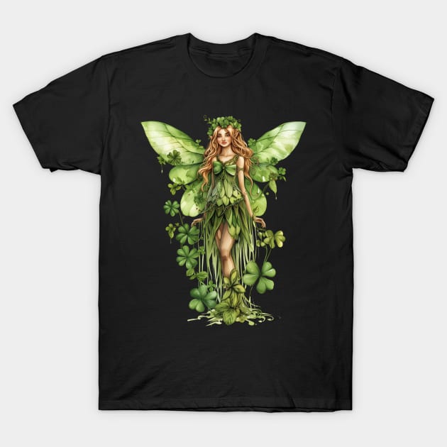 Lovely Saint Patrick's Day Fairy standing in four leaf clovers and shamrocks happy St. Patricks Day T-Shirt by Tees 4 Thee